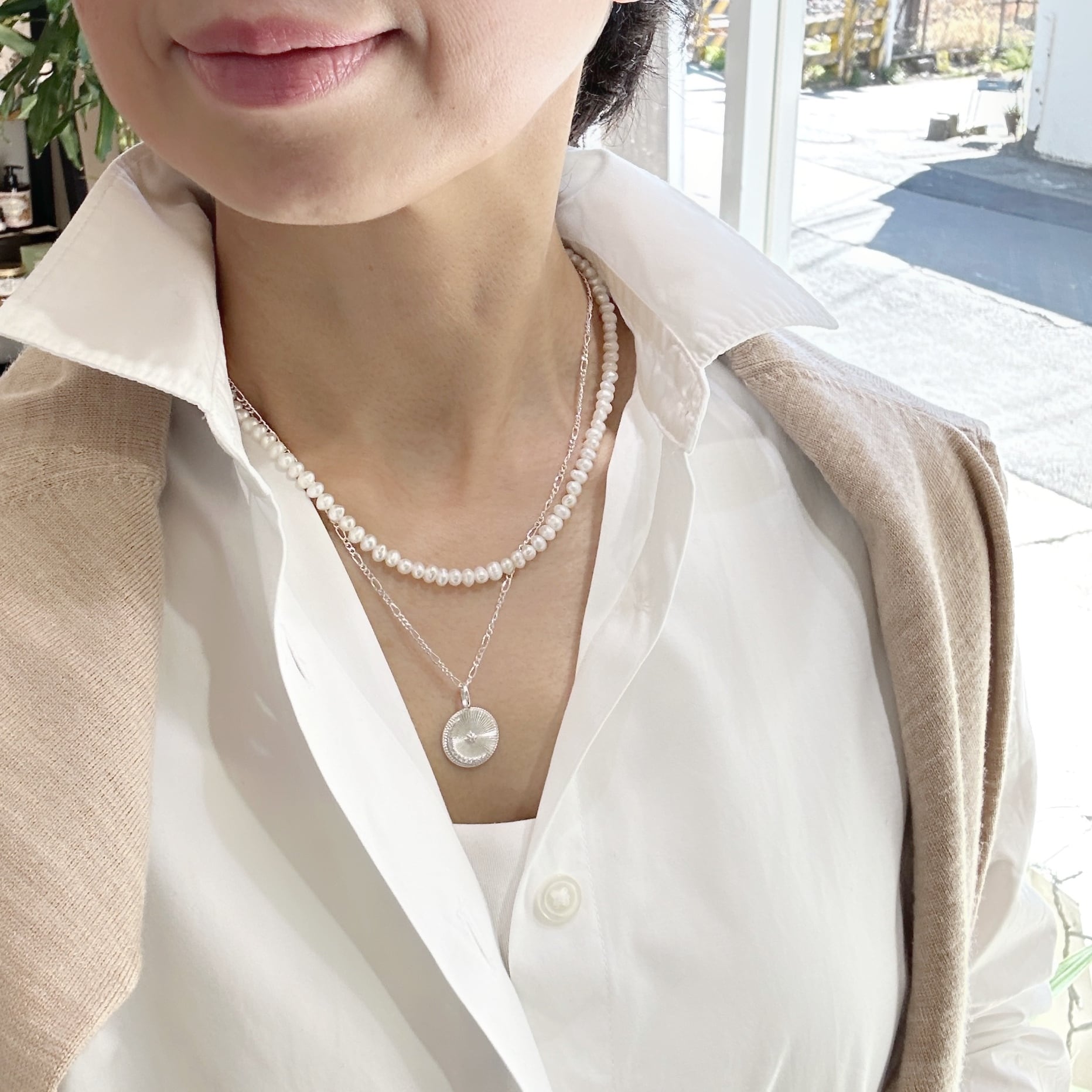 三日月 と 星 の コイン ネックレス 月星 with フィガロチェーン