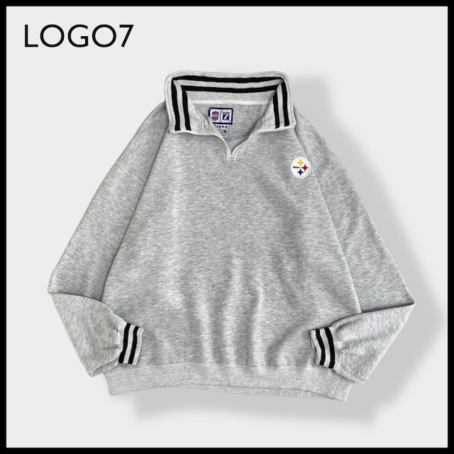 【LOGO7】訳あり NFL ピッツバーグ・スティーラーズ Steelers pit ハーフジップ スウェット プルオーバー ラインリブ 刺繍ロゴ XL ビッグシルエット US古着