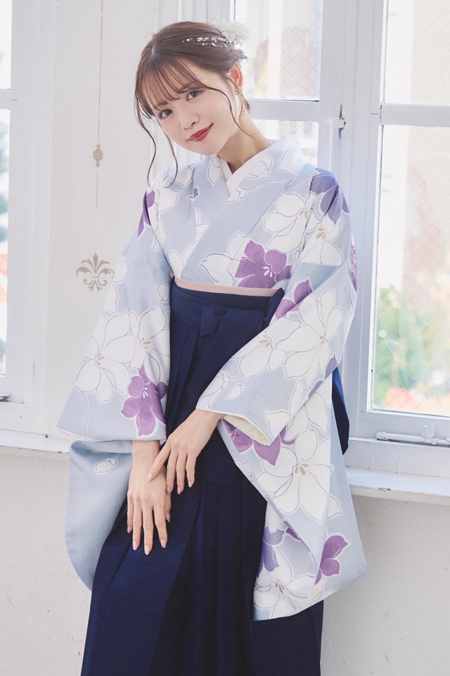 【袴4点SET】空色の清楚な百合柄（水色）52NV