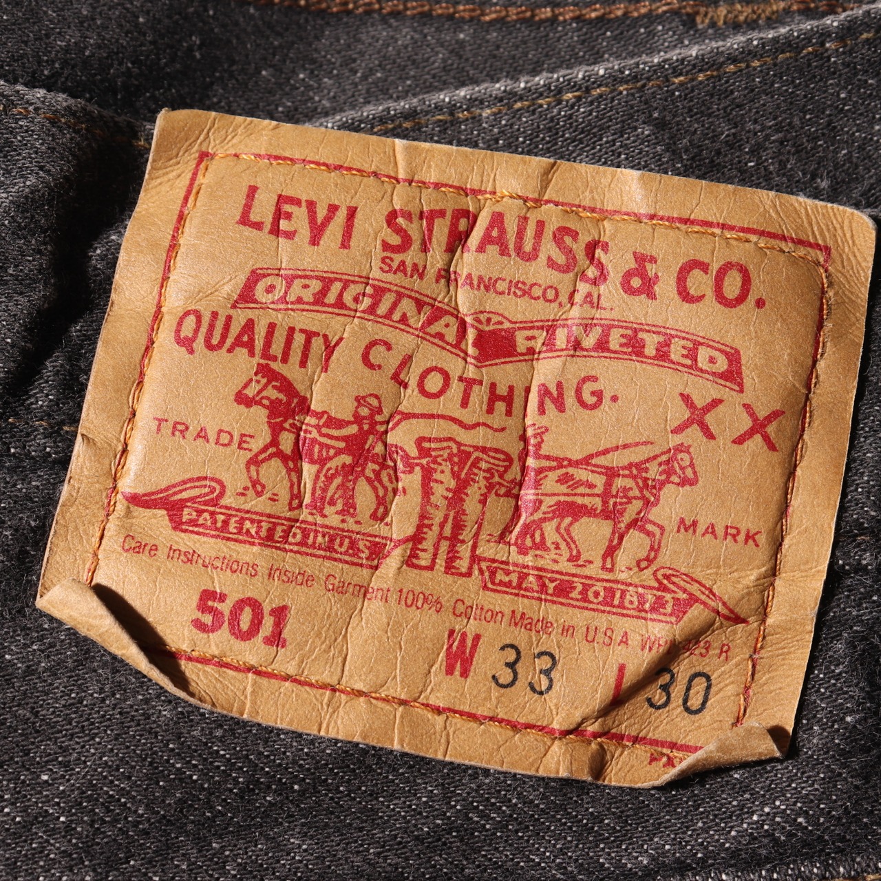 美品 33×30 Levi’s 501 先染め USA ブラックデニムパンツ