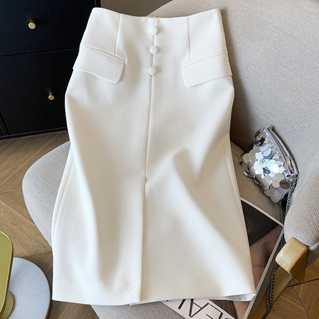 High waist elegant front slit pencil skirt ( 2color )