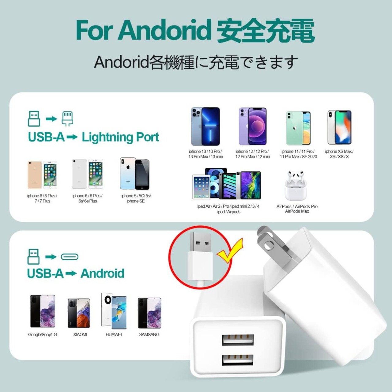 USB 充電器 ACアダプター iPhone 急速充電器 2個 セット ACコンセント スマホ 急速充電 iPhone iPad Android Galaxy