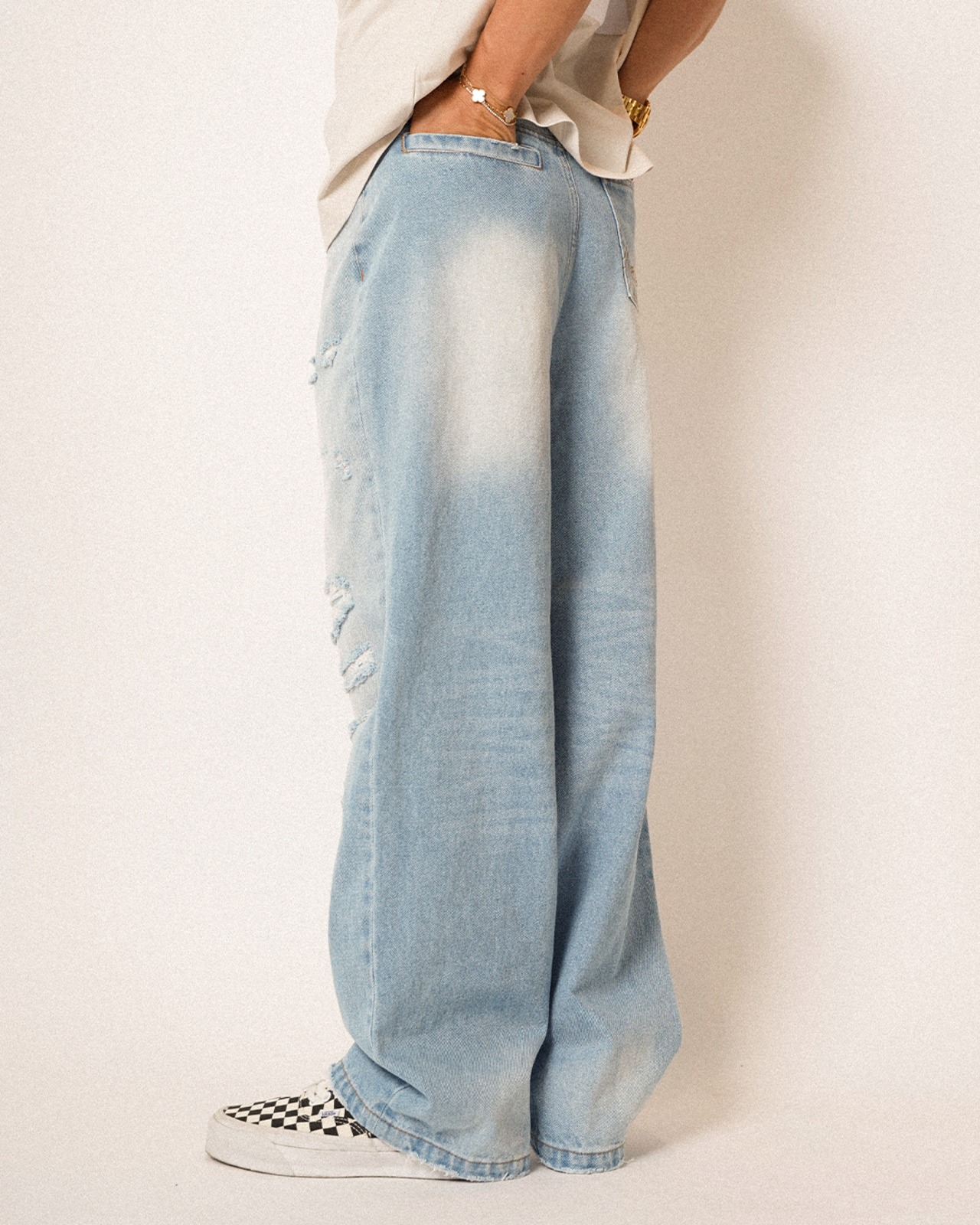 【#Re:room】HIGH WASTE WIDE DAMAGE DENIM PANTS［REP320］