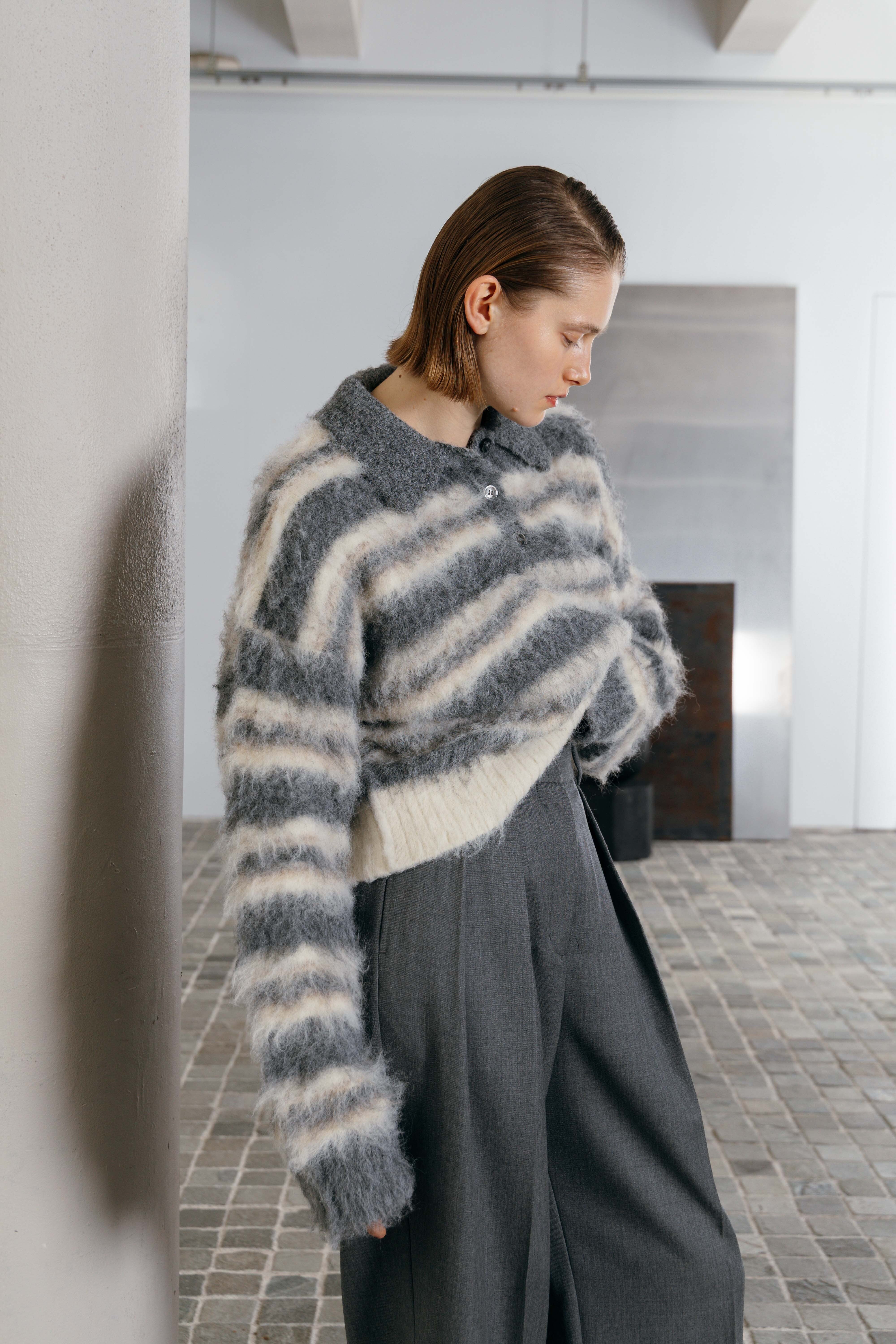 CREDONA クレドナ MOHAIR BORDER KNIT モヘヤ CREDONA MOHAIR BORDER KNIT モヘアボーダーニット Gray | planet3rd
