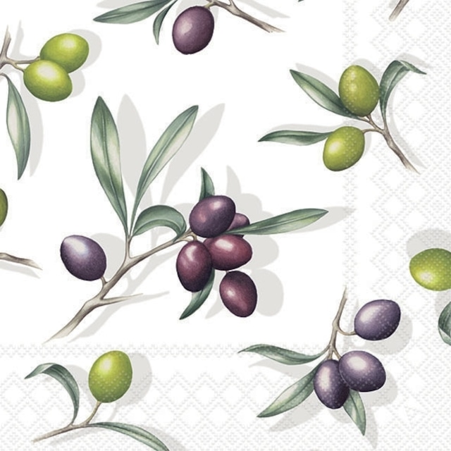 2024春夏【Ambiente】バラ売り2枚 ランチサイズ ペーパーナプキン Delicious olives ホワイト