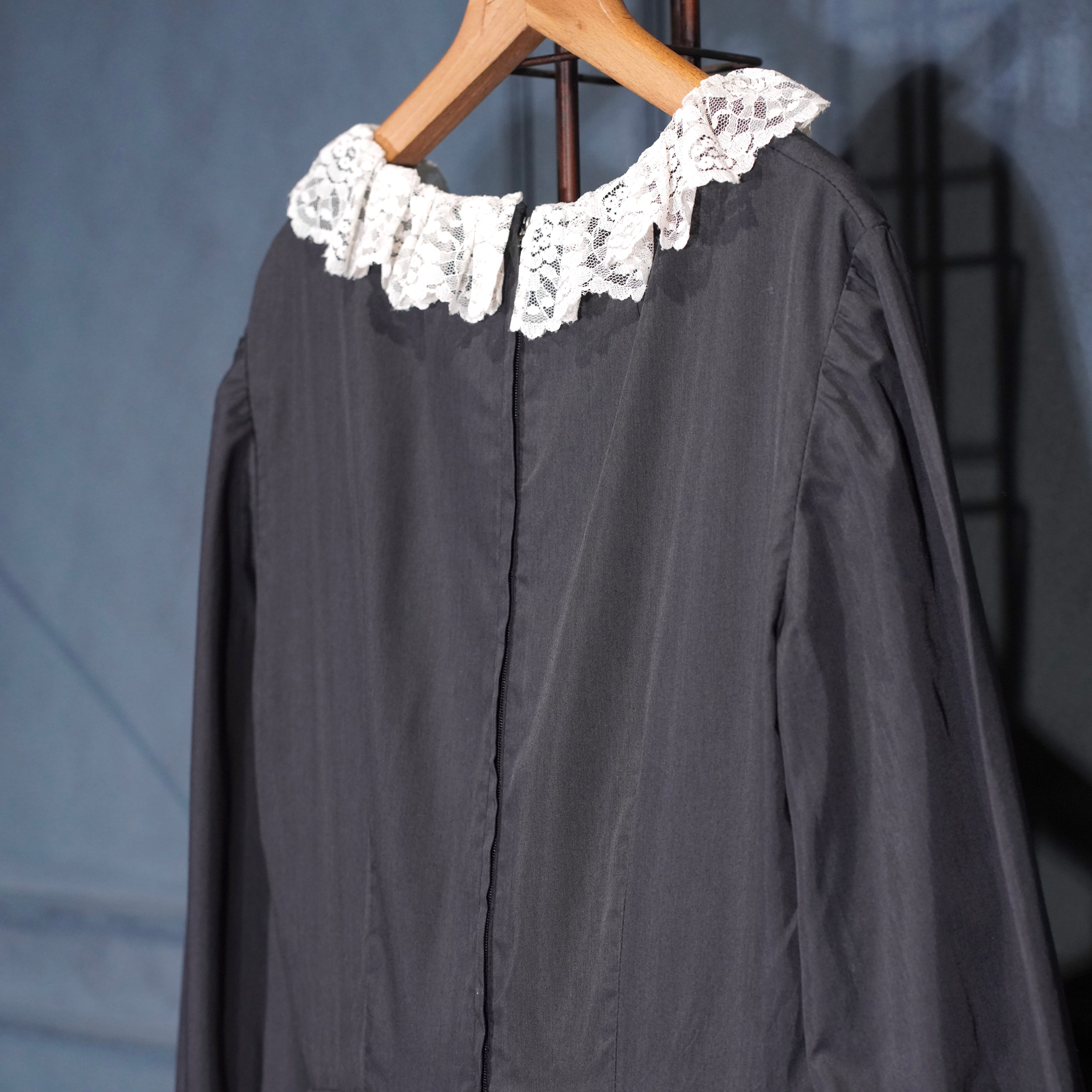 60's～70's USA VINTAGE BLACK COLOR LACE DESIGN DRESS ONE PIECE/60