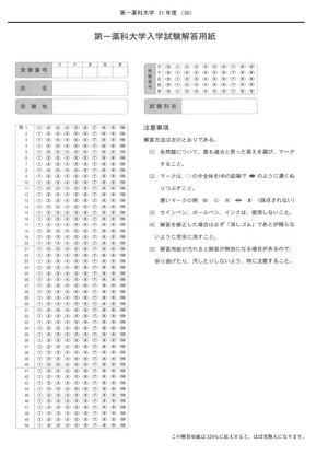 2027年度　私立薬学部入試問題と解答　19.第一薬科大学