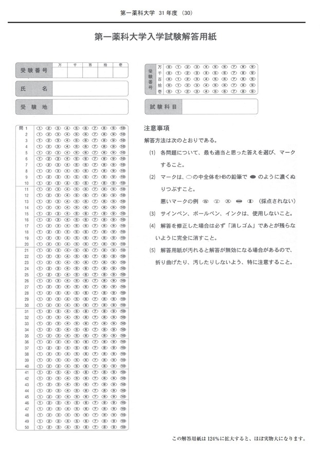 2027年度　私立薬学部入試問題と解答　19.第一薬科大学