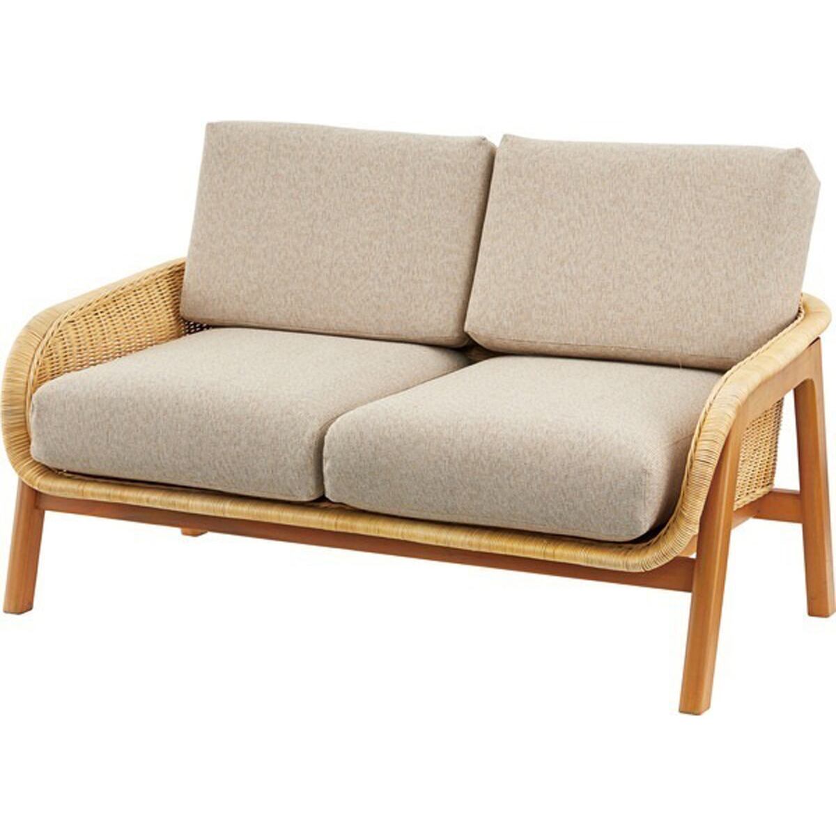 ソファ 2人掛 ラタン 天然木 ミンディ ラッカー塗装 ポリプロピレン ポリエステル