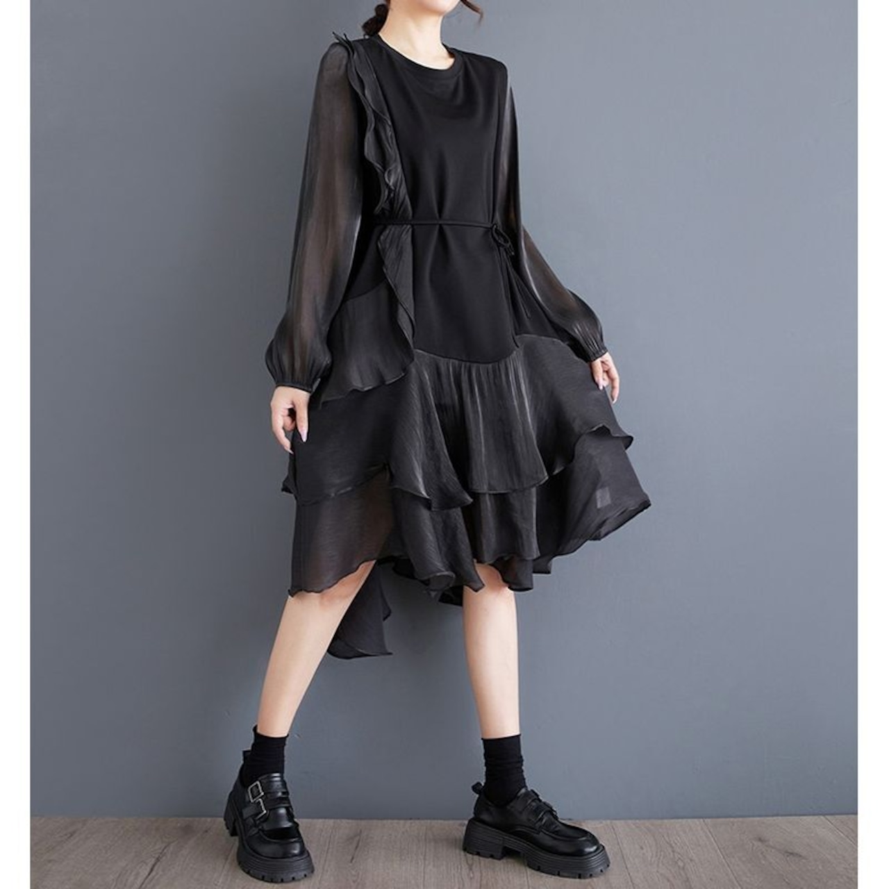 シフォン ティアードスカート ワンピース 00091