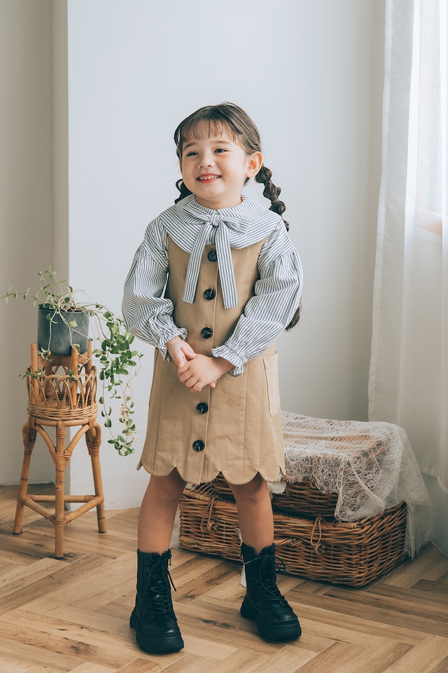 スカラップ2WAYジャンパースカート〈Beige〉