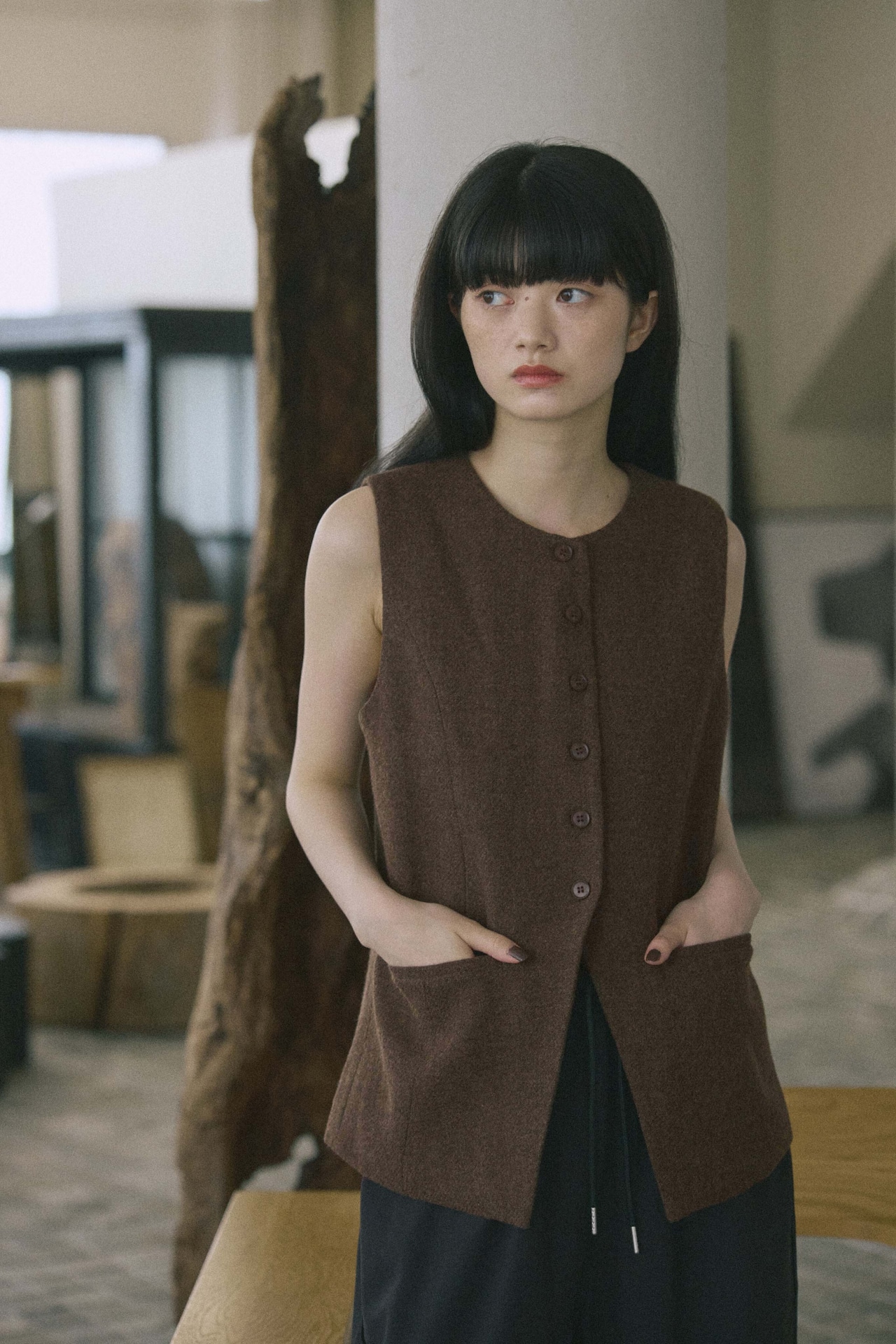 DU260716 Tweed Crew Neck Vest【set up可】【一部予約商品10月中旬】