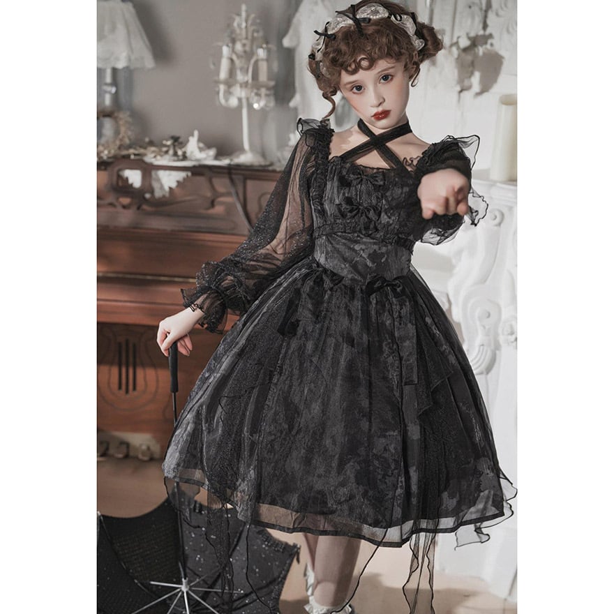 ゴスロリ通販 With U ゴシック ワンピース シフォン ミドル丈