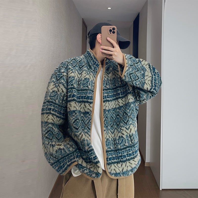 dannyandzeeビンテージ風ジャガードフリースジャケット | mblueshop