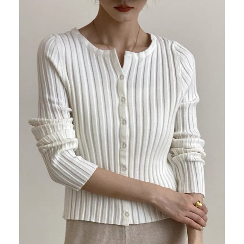 wide rib crew neck knit cardigan 101609