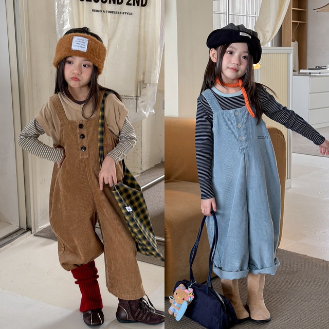 コーデュロイラフオーバーオール（2色展開）ADBB｜オールインワン サロペット｜幼稚園 保育園 小学生｜通園 通学 普段着｜韓国子供服｜男の子 女の子｜80-130cm｜2026秋服 ［取寄］