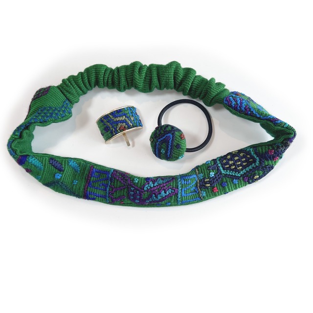 グアテマラ手織り hairband setーgreen-1