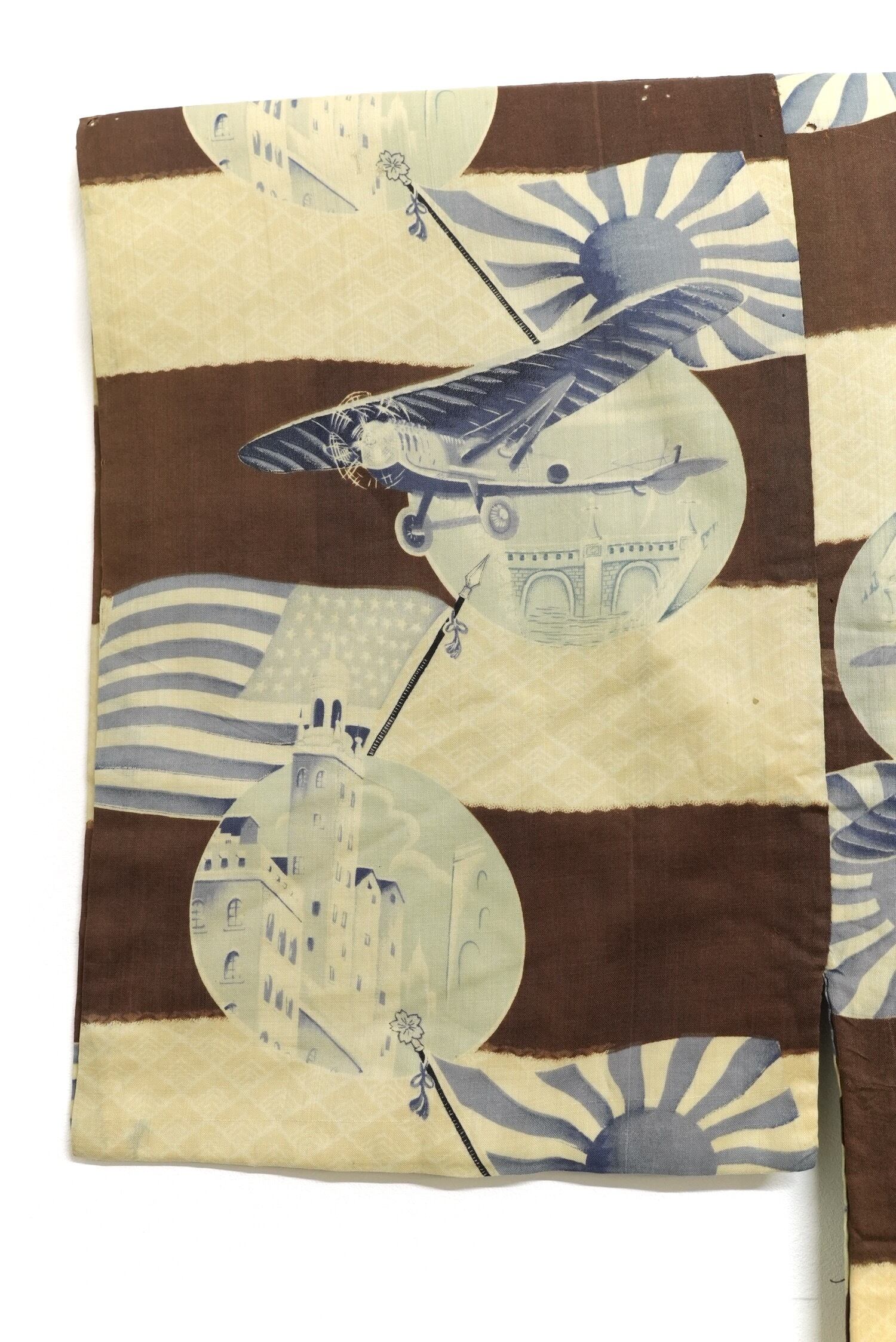 4284 戦前 面白柄 襦袢 大正ロマン 旭日旗 星条旗 日米 アンティーク