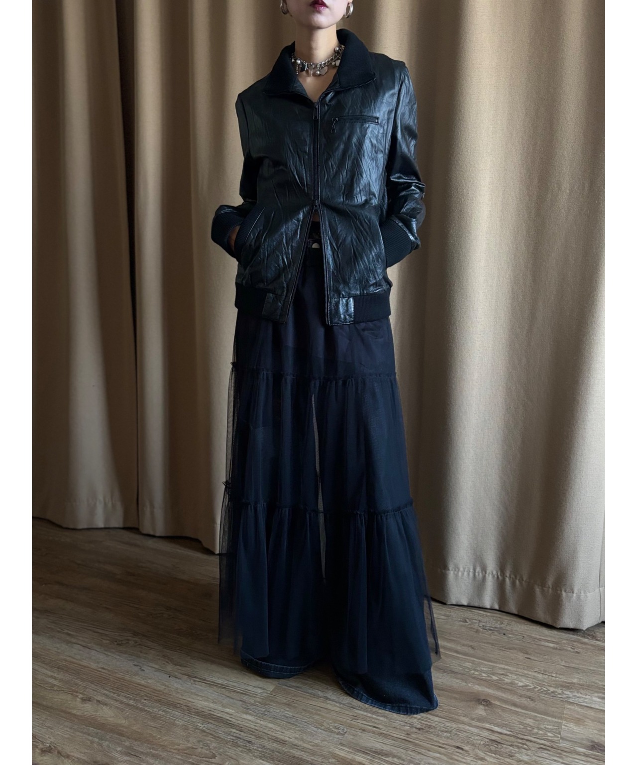 mode black pigskin jacket-5050-11