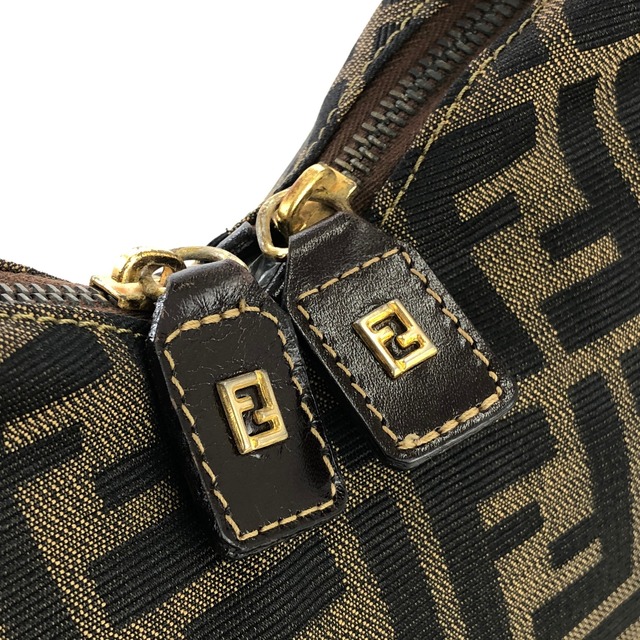 FENDI フェンディ　ズッカ　ダブルファスナー　ホーボー　ジャガード　ショルダーバッグ　ブラウン×ブラック　vintage　ヴィンテージ　オールド　waiexe