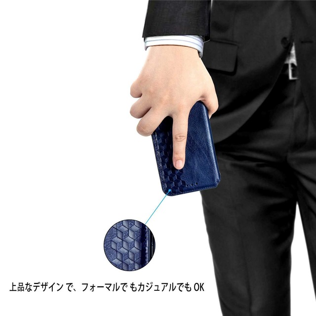 に適用する京セラ BASIO4 KYV47 BASIO 4 かんたんスマホ2 A001KC ケース 手帳型 ノートブック型ビジネスフォンケース 携帯電話保護カバー強い吸引力ノートブック型多機能携帯電話ホルスター財布携帯電話ホルダーバンプパターンテクスチャ耐久性摩擦耐性携帯電話ケース男性と女性に適した多色オプション (ブルー)