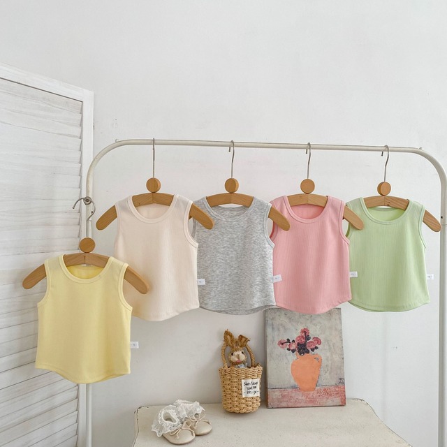 【BABY】パステルカラー無地リブノースリーブTシャツ - 8