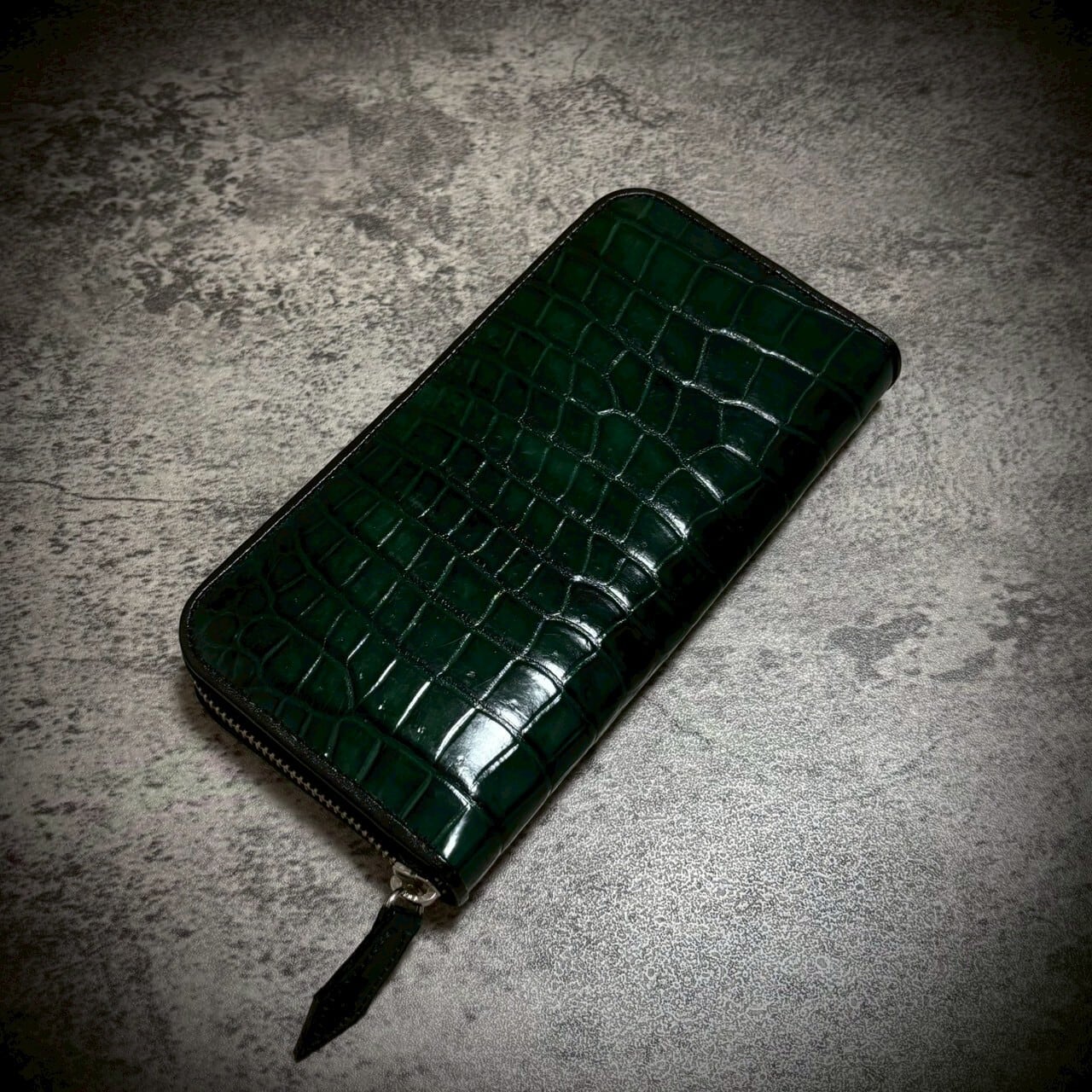 クロコダイル 長財布 大容量 ダブルファスナー 財布 一枚革 ブラック