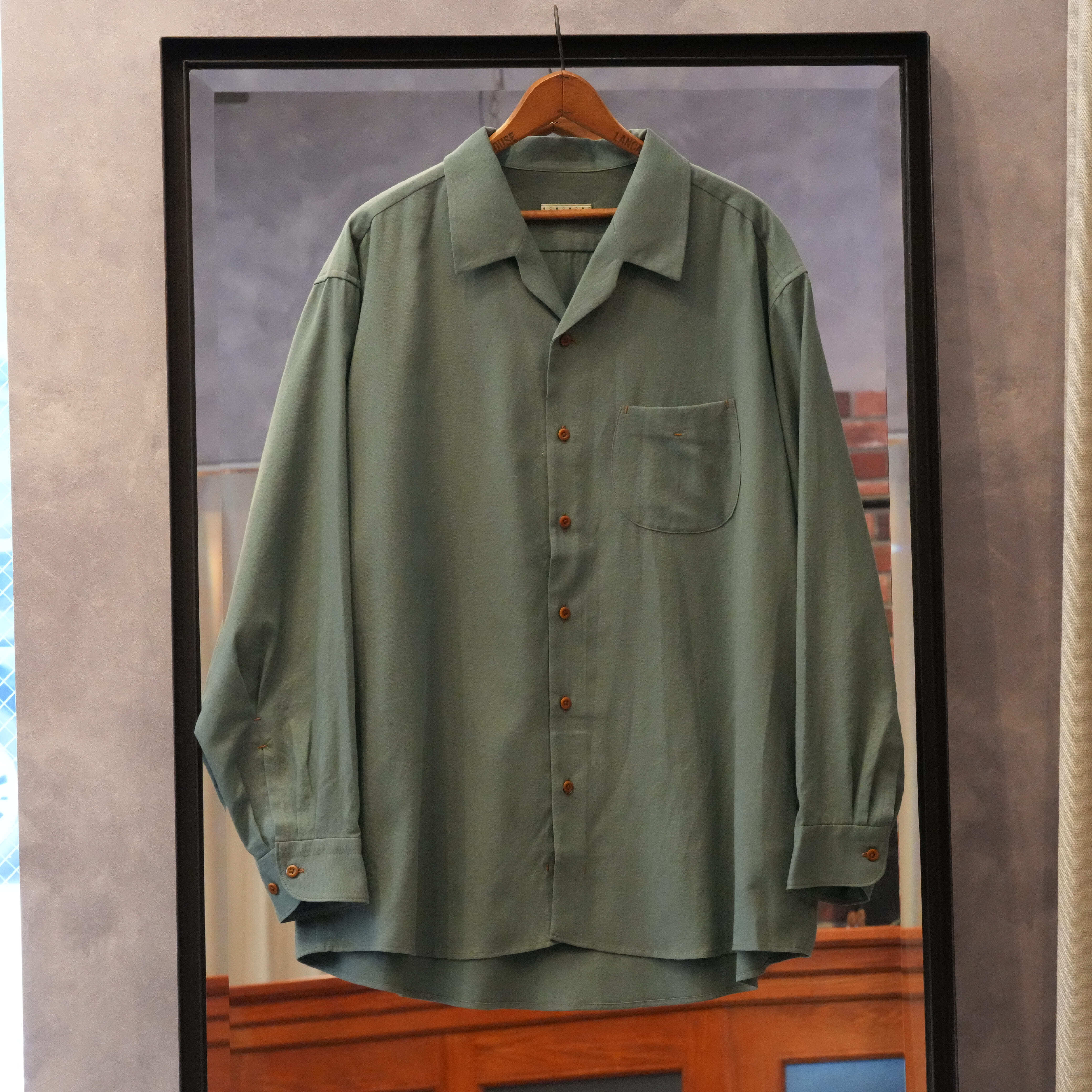 Gorsch the merry coachman(ゴーシュザメリーコーチマン)25AW "Cotton Wool Wide Silhouette Open Collar Shirt" -Green-