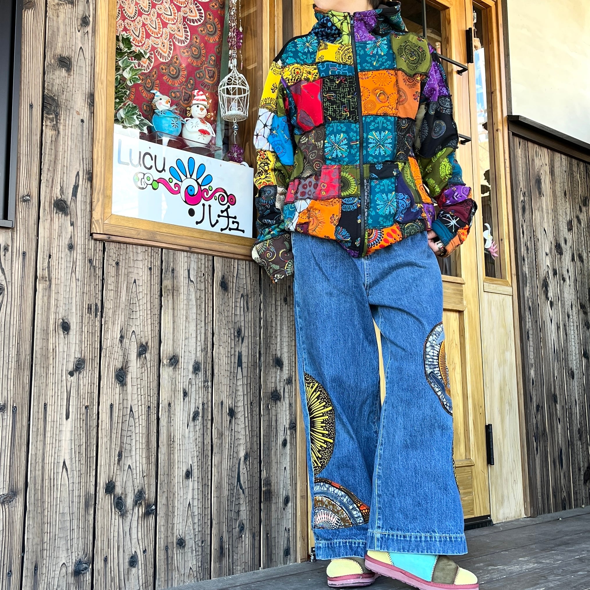 デニムリメイク ヘアゴム キッズ リボン デニム 花柄 ハンドメイド 恋し