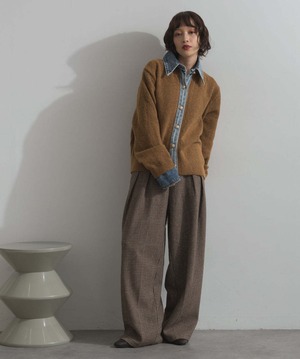 HD2510001 デニム襟レイヤード風ニットトップス camel