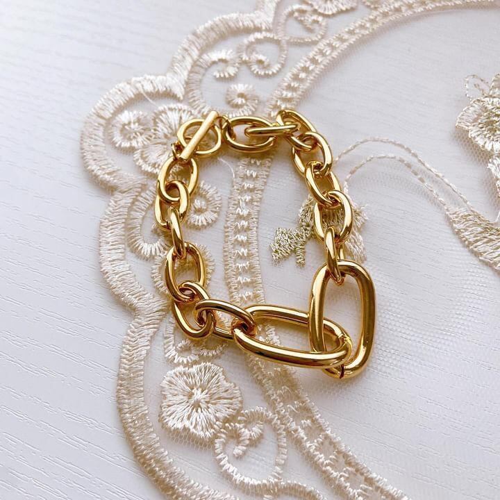 ビッグチェーンブレスレット 簡単装着 長さ20センチ GOLD bittersweet ビッグチェーンブレスレット 簡単装着 長さ20センチ GOLD bittersweet