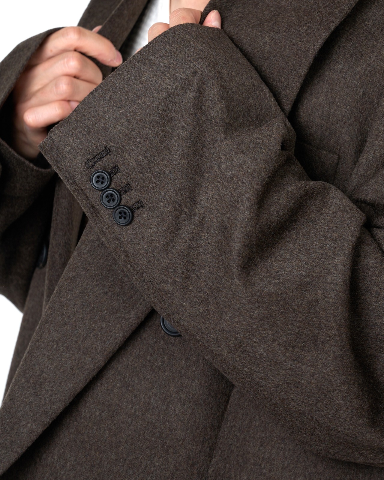 ssstein "DEFORMED SHOULDER DOUBLE BREASTED JACKET〔GREY BROWN〕"