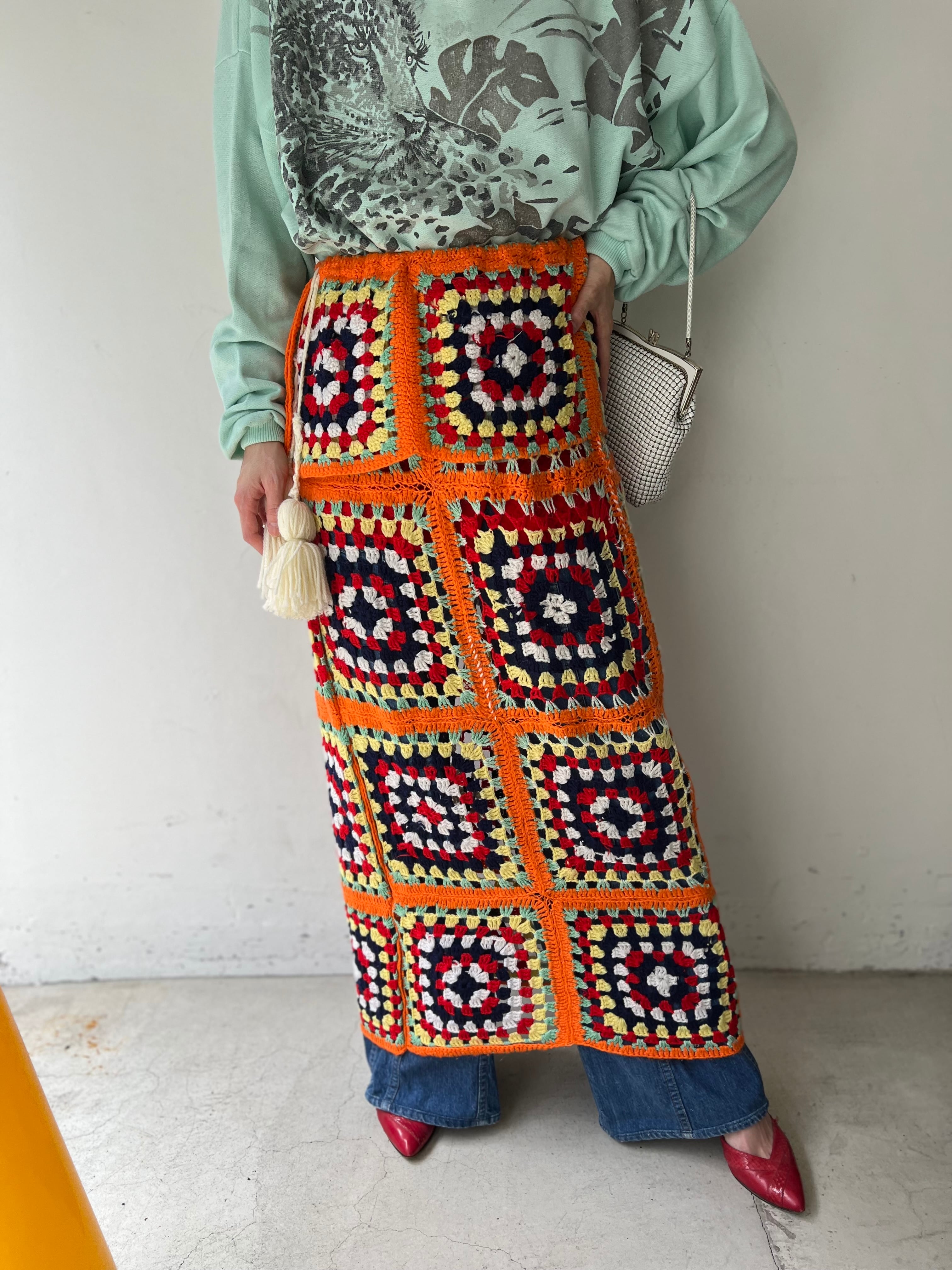 Vintage handmade granny square knit skirt ( ヴィンテージ  