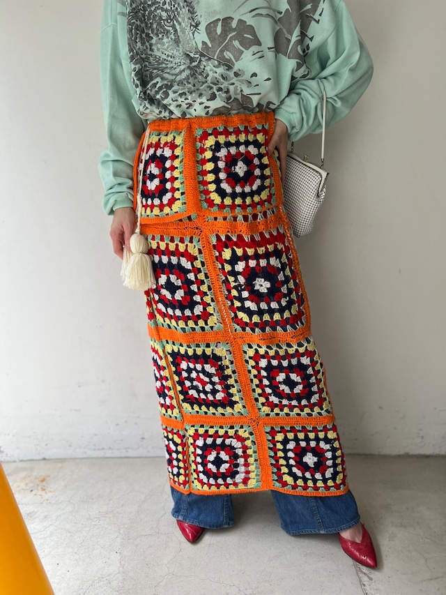 Vintage handmade granny square  knit skirt ( ヴィンテージ ハンドメイド グラニー ニット スカート )