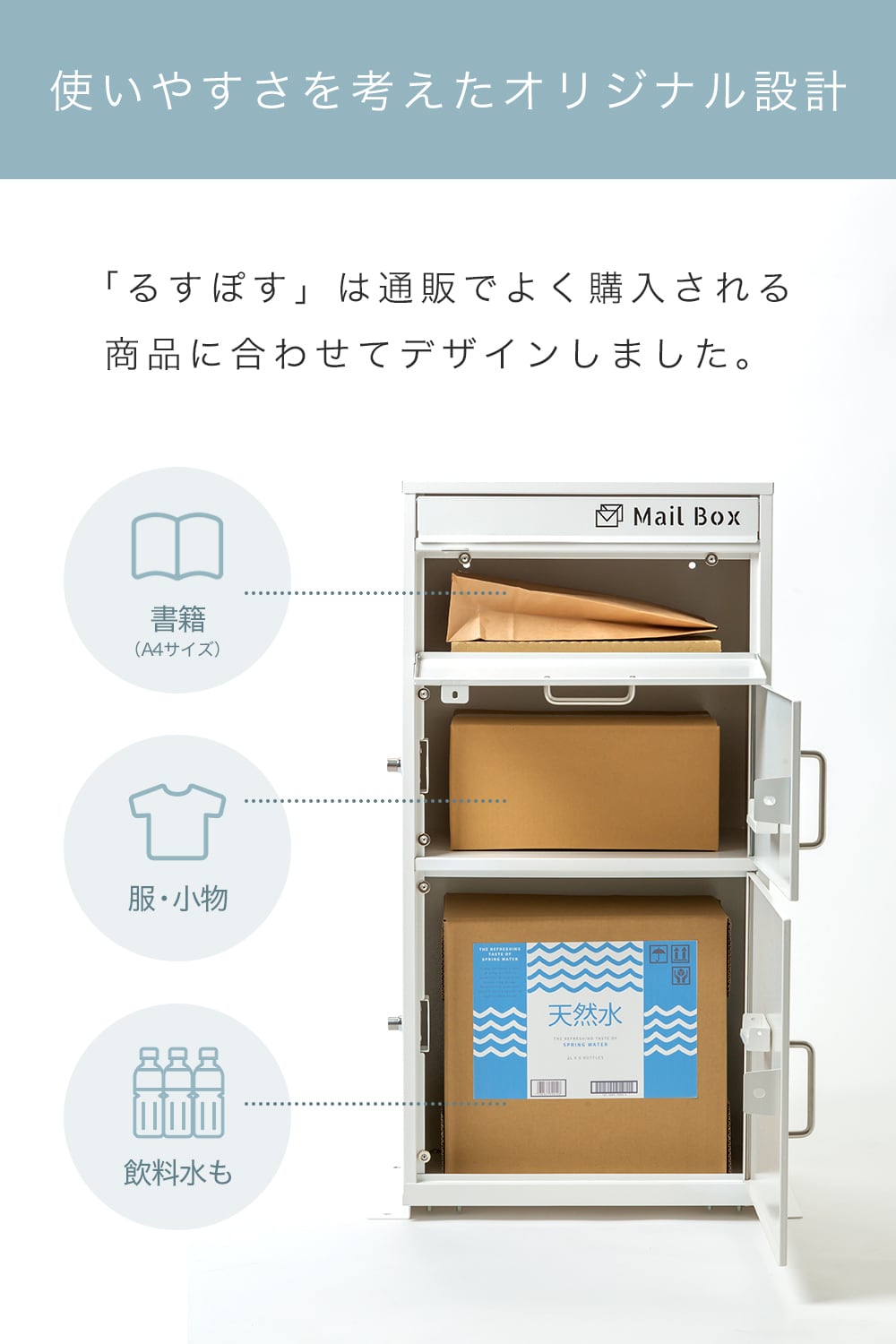 るすぽす 宅配ボックス 郵便ポスト+2つの鍵付きキャビネット るすぽす 宅配ボックス 郵便ポスト+2つの鍵付きキャビネット