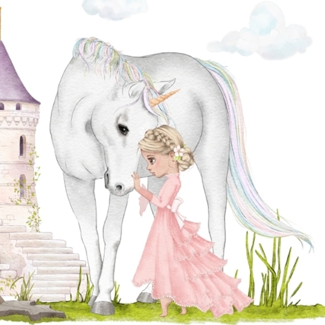 2024春夏【ti-flair】バラ売り2枚 ランチサイズ ペーパーナプキン Unicorn & Princess ホワイト