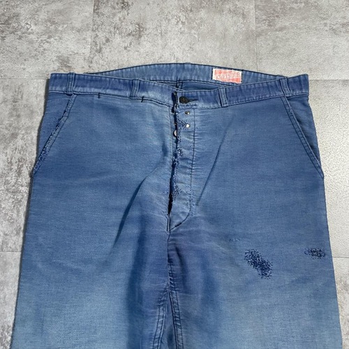50-60s フェード フレンチワーク モールスキン ブルー パンツ W35 詳細写真4