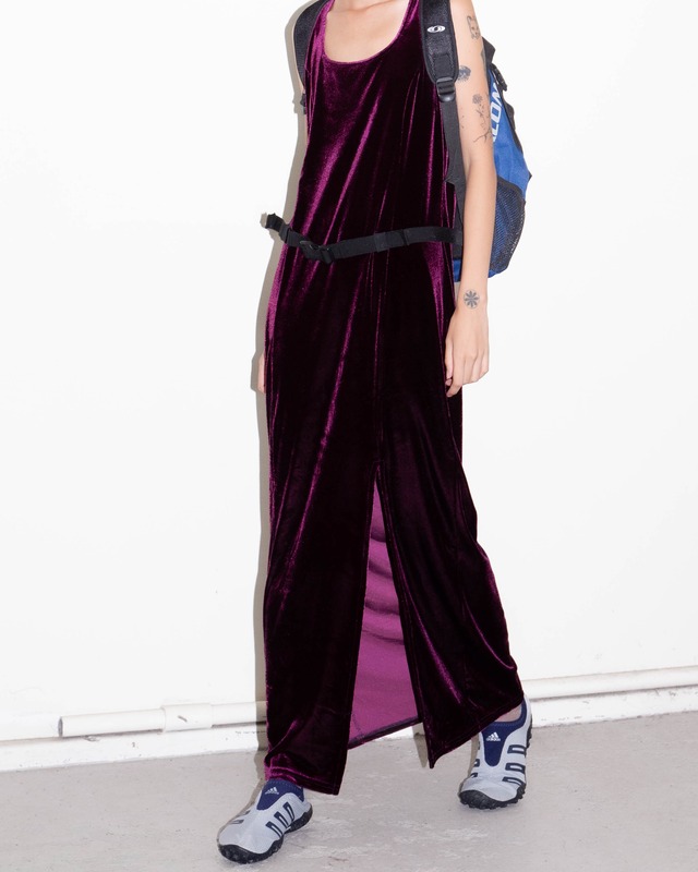 1990s side slit velour tank dress