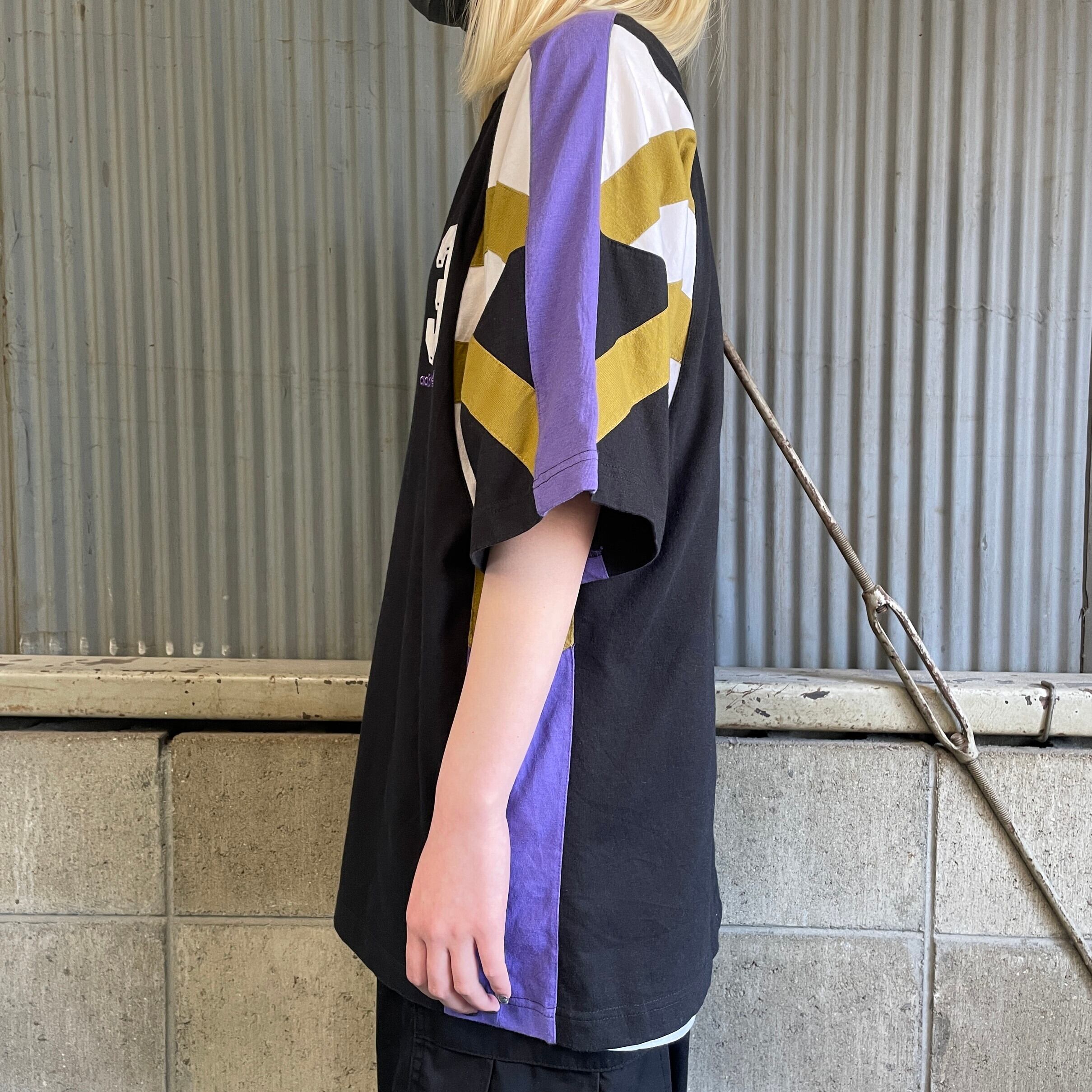 80年代 adidas アディダス 切替 サッカー フロッキープリントTシャツ
