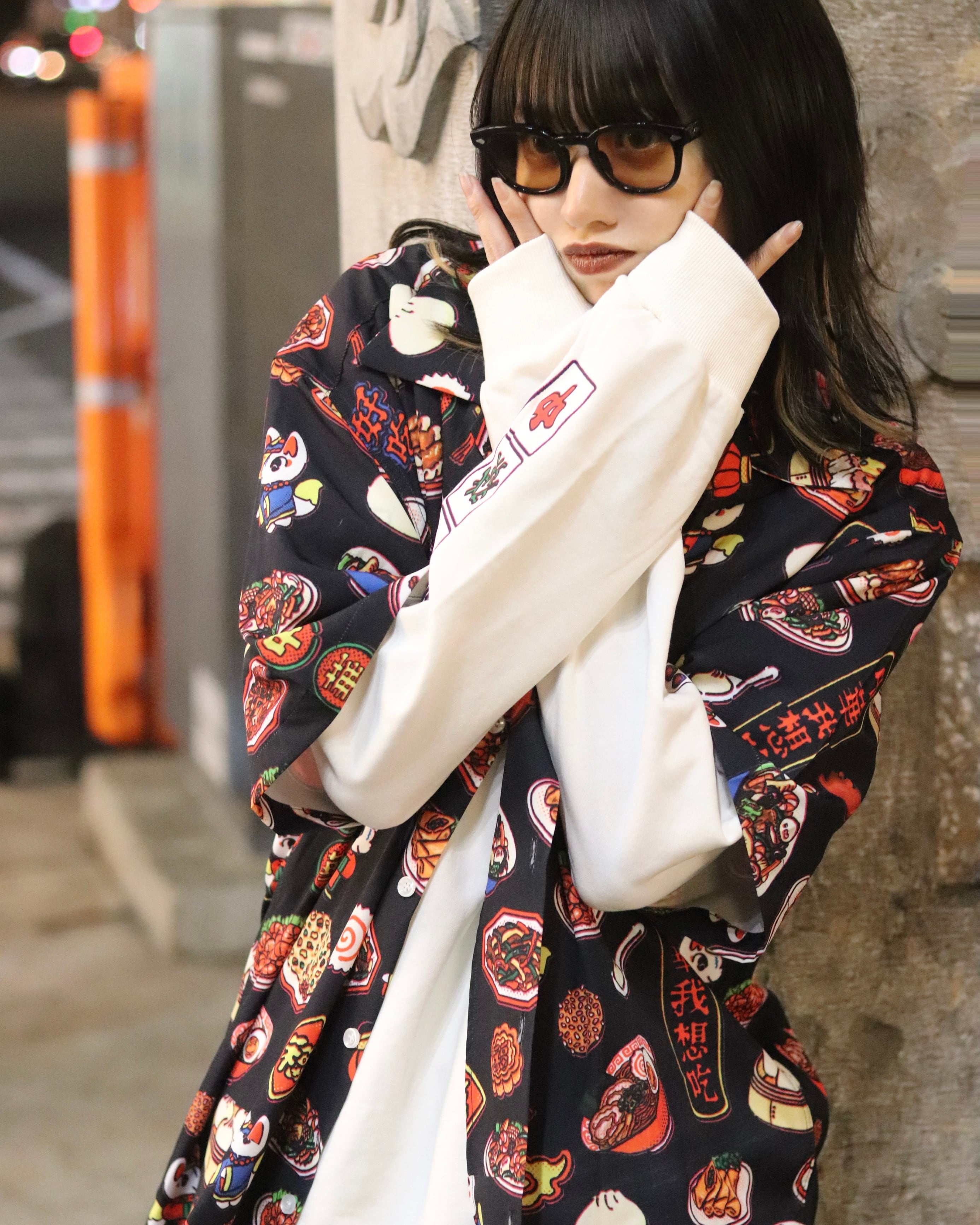 中村杏子コラボ中華総柄シャツ/Black | チュウカタベタイ