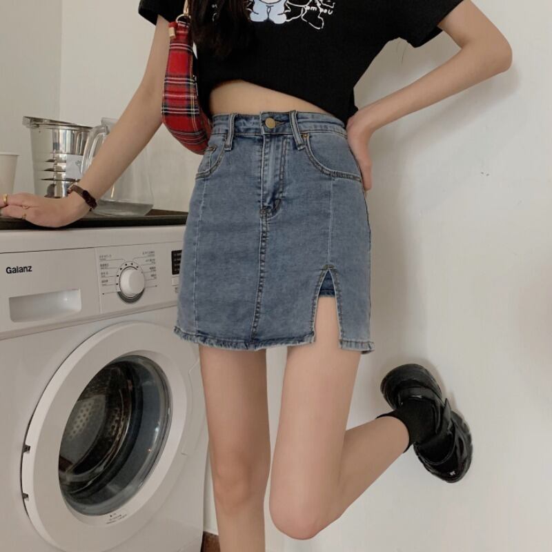 2020年夏新バージョンのハイウエストスプリットショートデニムAラインパッケージヒップスカート女性アンチグレアパンツスカート 1号婦人54506850175