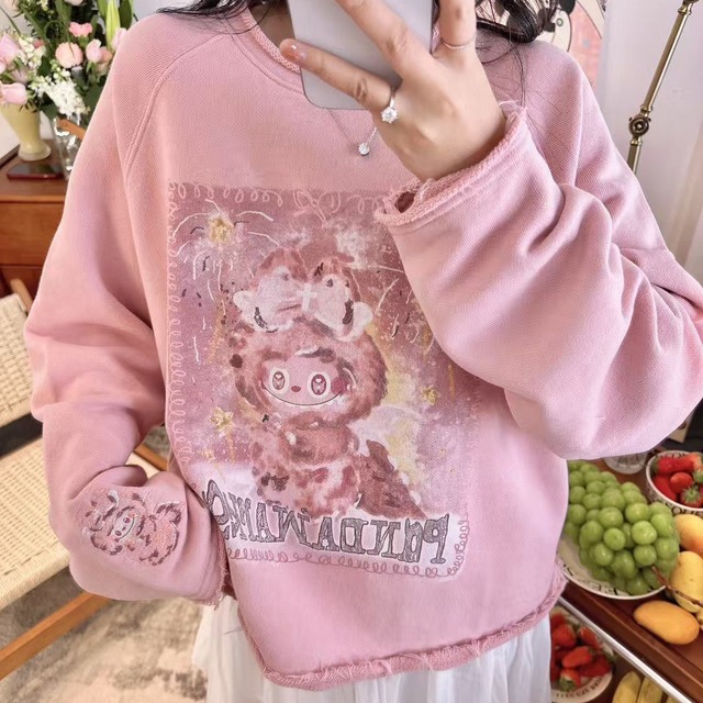 Pandaworks×LABUBU「夢花火の大天使」デザイン スウェット｜高密度コットン ウォッシュ加工 こだわり仕様 可愛い おしゃれ