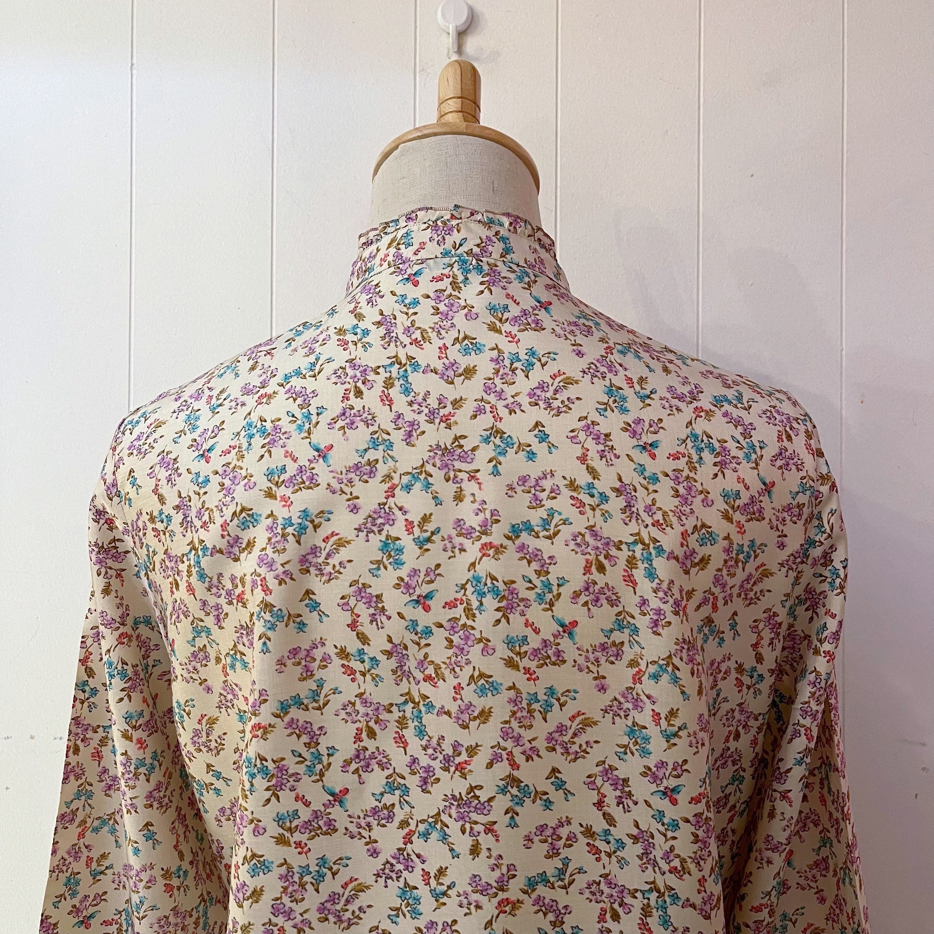 purple blue mini flower stand collar blouse