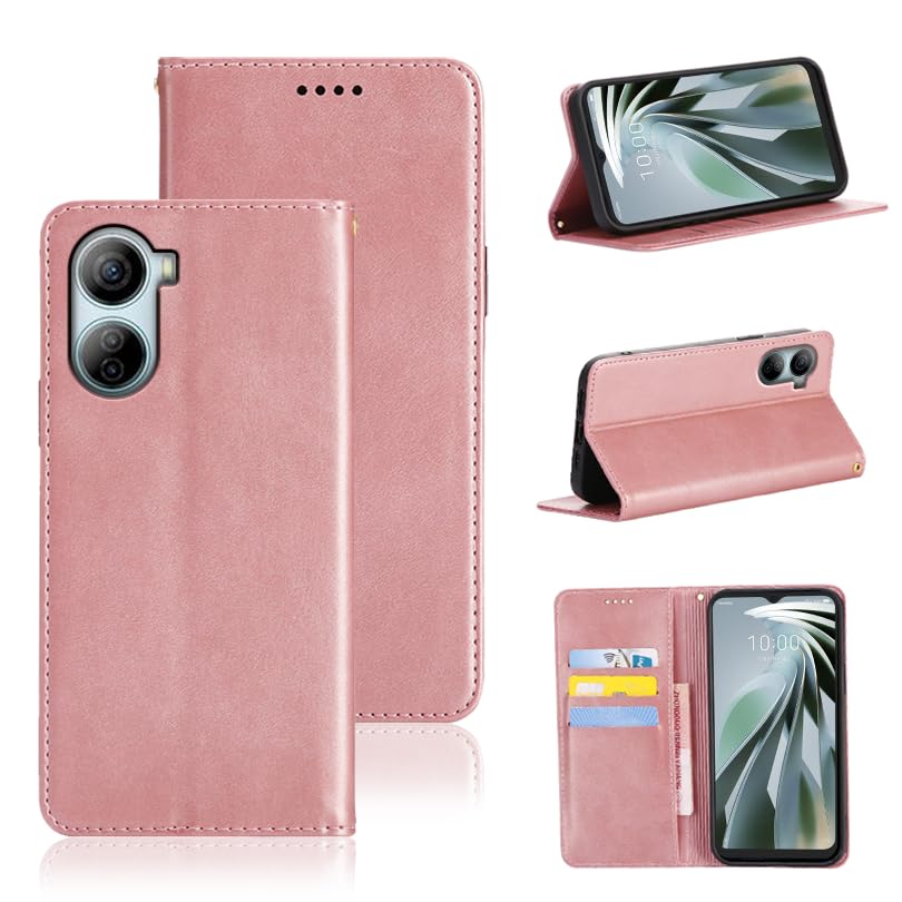 適用 ZTE Libero 5G IV ケース 手帳型 Libero 5G IV A302ZT 用 手帳型 ケース カバー PUレザー カード収納 財布型 耐衝撃 ケース マグネット スタンド機能付き 5色 (ZTE Libero 5G IV A302ZT 用 ケース 手帳型) (ライトローズゴールド)