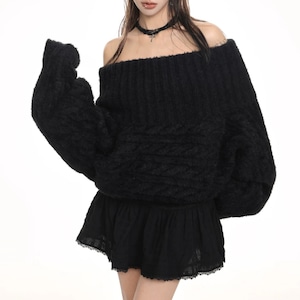 off-shoulder cable knit sweater la2389
