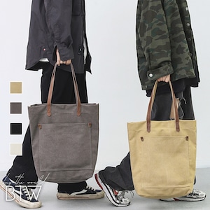【韓国メンズファッション】キャンバス生地トートバッグ クール シンプル ヴィンテージ 内ポケット 大容量 ユニセックス BW2443