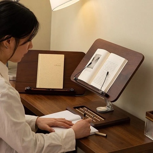 木製　読書スタンド　絵本スタンド　ノートパソコン　コンパクト　省スペース　デスクトップ　角度調節可能　回転可能　おしゃれ　シンプル　ブラウン　ユニセックス