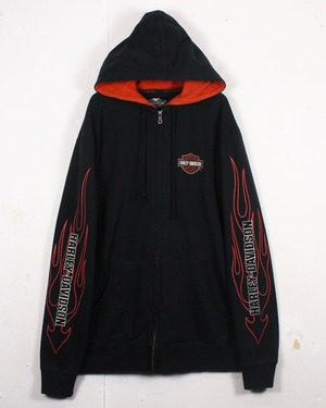 【Caka act2】“Harley-Davidson” Flame Logo Zip Up Hoodie