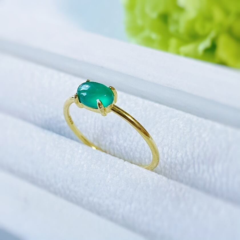 18K 魅せるグリーンオニキスの華奢リング - Chloe -