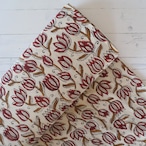 ブロックプリント生地【50cm単位】インド綿 花柄 生成り×赤×黄土色 #50510-WT1